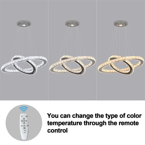 Modern Crystal Rings Led Chandelier Indoor Luxury Ceiling Lamp Dimming And Remote Control Pendan Lighting Chrome Lustre Fixtures