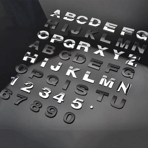 3D Metal DIY Styling Letters Word Alphabet Emblem Decals Numbers Labeling Car Sticker Rear Trunk Logo Digital Badge Accessories