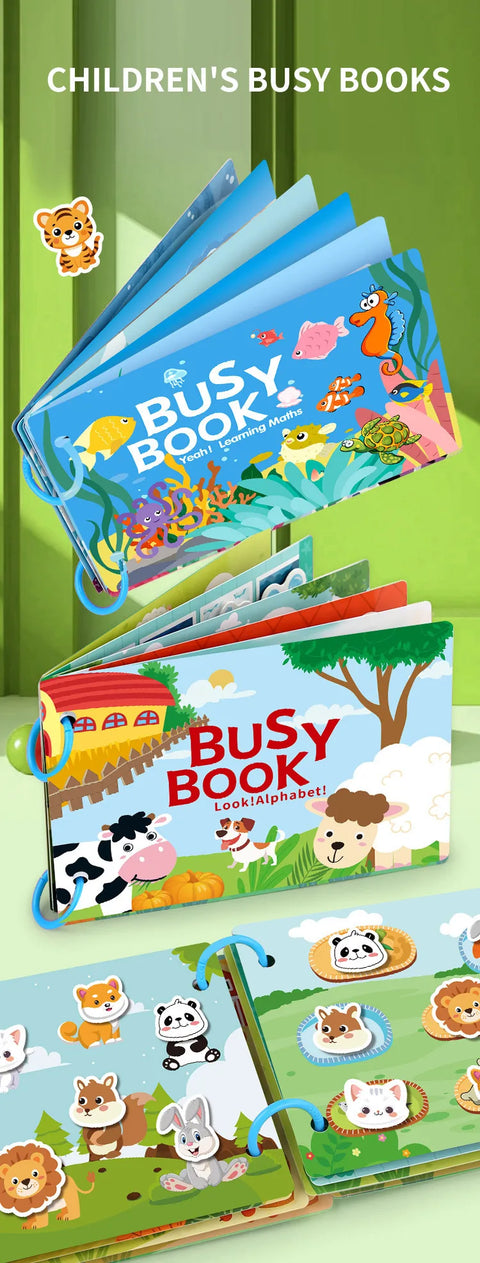Busy Book for Toddlers Ages 2-6 Quiet Book Preschool Learning Activity Reusable Sticker & Velcro Matching Montessori Fine Mot