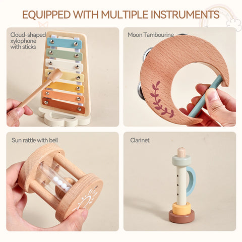 Montessori Wooden Toy Multicolor Xylophone Bell Beads Drum Column Musical Instrument Toy Kid Educational Musical Instrument Gift