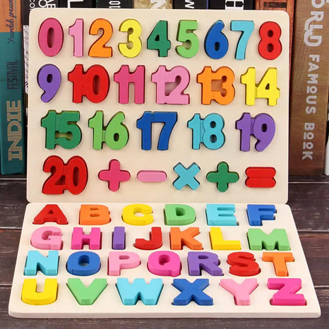 Toddlers Wooden Puzzle Montessori Baby Toys ABC Alphabet Number Shape Matching Board Game Preschool Educational Toy for Kids 2-4