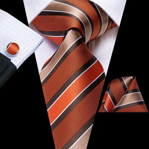 Hi-Tie Designer Orange Paisley Silk Wedding Tie For Men Handky Cufflink Gift Mens Necktie Fashion Business Party Dropshiping