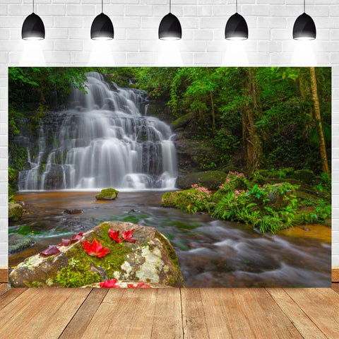 Nature Scenery Waterfall Mountain Water Backdrop Spring Landscape Window Summer Forest Jungle Background Photography Banner Prop