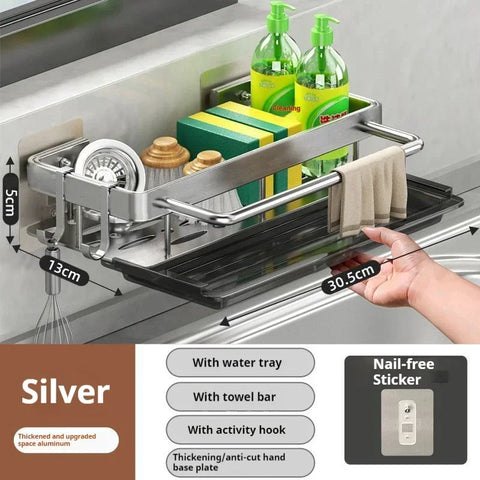 Aluminum Kitchen Sink Tray Suction Cup Wall-mounted Drain Storage and Organization With Rack Ready-to-attach Accessories Cabinet
