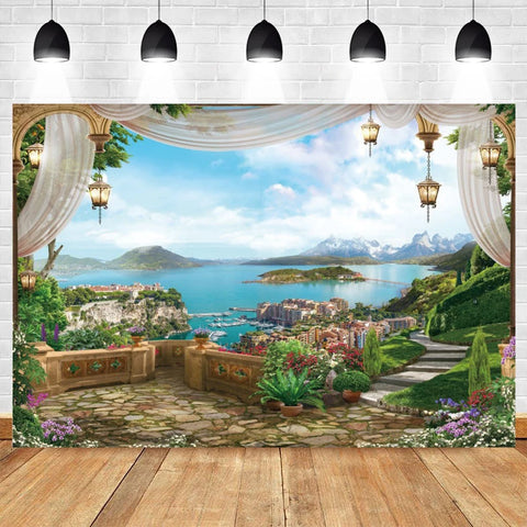 Nature Scenery Waterfall Mountain Water Backdrop Spring Landscape Window Summer Forest Jungle Background Photography Banner Prop