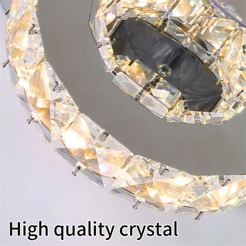 5 Rings Crystal Led Chandeliers Ceiling Mirror Stainless Steel Lustre Cristal For Kitchen Luminarias Parateto Fixtures Plafonier