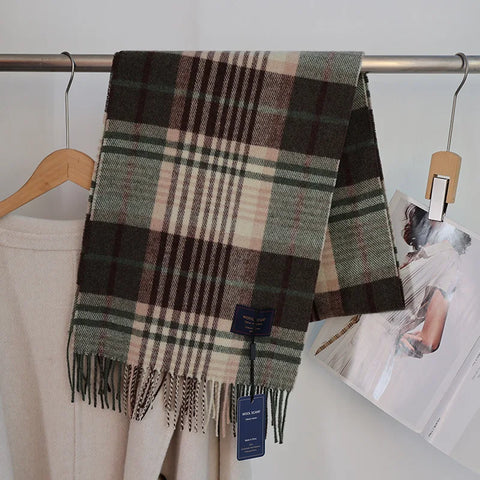 New Fashion Design Pure Wool Plaid Women Men Scarf British Classic Warm Couple Scarves High Quality Multicolored Tassel Muffler