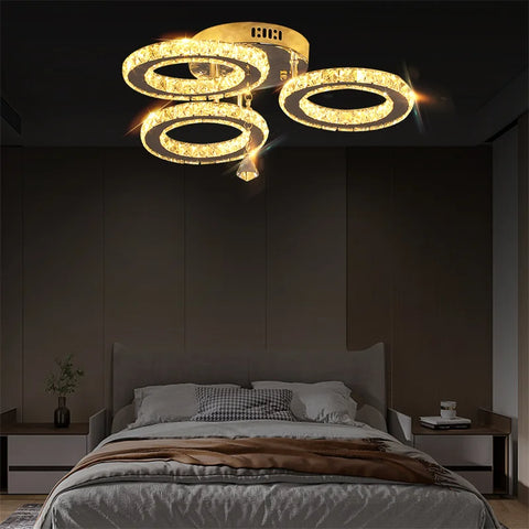 5 Rings Crystal Led Chandeliers Ceiling Mirror Stainless Steel Lustre Cristal For Kitchen Luminarias Parateto Fixtures Plafonier