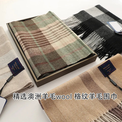 New Fashion Design Pure Wool Plaid Women Men Scarf British Classic Warm Couple Scarves High Quality Multicolored Tassel Muffler