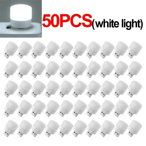 50-1PCS USB Night Light Mini LED Night Light USB Plug Lamp Power Bank Charging USB Book Lights Round Reading Eye Protection Lamp