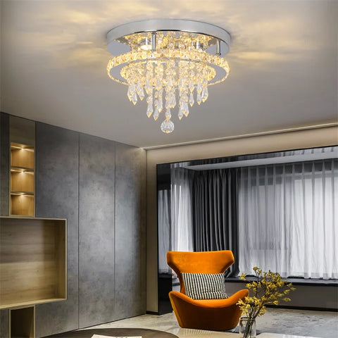 5 Rings Crystal Led Chandeliers Ceiling Mirror Stainless Steel Lustre Cristal For Kitchen Luminarias Parateto Fixtures Plafonier