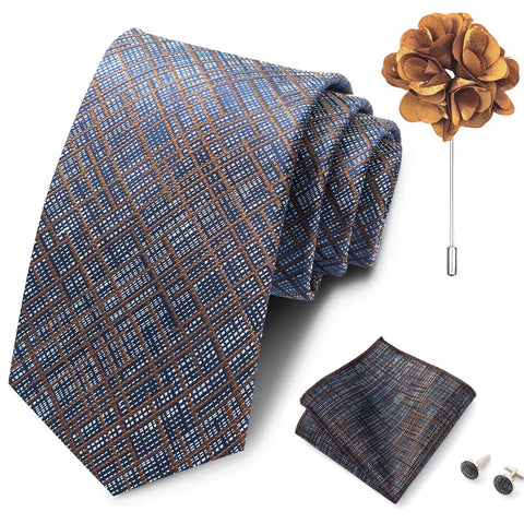Wholesales Fashion 8 cm Tie Set Necktie Pocket Squares Cufflink Pin Set Purple Paisley Men Gravatas Fit Birthday Gift
