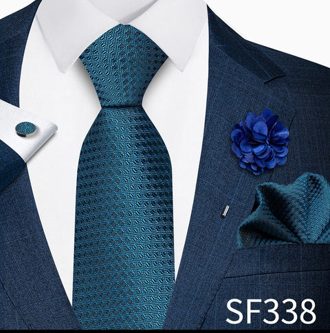 Wholesales Fashion 8 cm Tie Set Necktie Pocket Squares Cufflink Pin Set Purple Paisley Men Gravatas Fit Birthday Gift