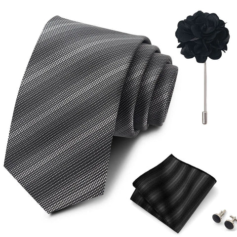 Wholesales Fashion 8 cm Tie Set Necktie Pocket Squares Cufflink Pin Set Purple Paisley Men Gravatas Fit Birthday Gift