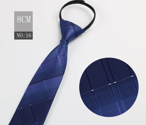 2023 New 8cm Width Pre-tied Zipper Neck Tie Striped Polka Dots Neckties For Men Corbatas Gravata Slim Suits Jacquard Cravat Tie