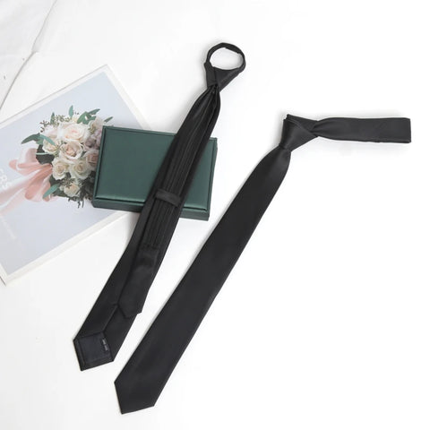 Black Colors Zipper Tie Handmade High Quality Necktie Skinny 6CM Men Ties for Man Women Jacquard Cravat Business Party Corbatas