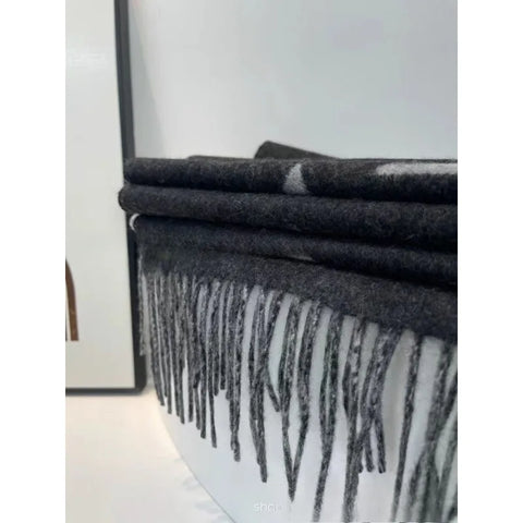 Cashmere Black-Gray Milk Tea Color Double-Faced Scarf Long Women's Luxury Wool Shawl Gradient Scarf