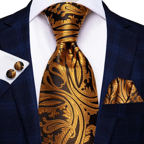 Hi-Tie Designer Orange Paisley Silk Wedding Tie For Men Handky Cufflink Gift Mens Necktie Fashion Business Party Dropshiping
