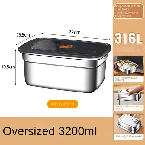 304 Stainless Steel Crisper, Lunch Box, Sealed Leak-proof Bento Box, Refrigerator Freezer Storage Box, Camping Lunch Box