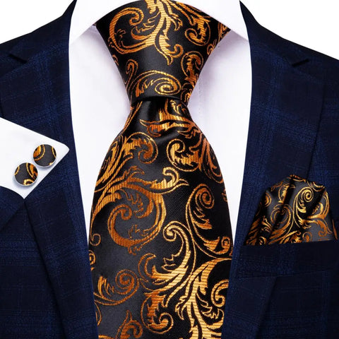 Hi-Tie Designer Orange Paisley Silk Wedding Tie For Men Handky Cufflink Gift Mens Necktie Fashion Business Party Dropshiping