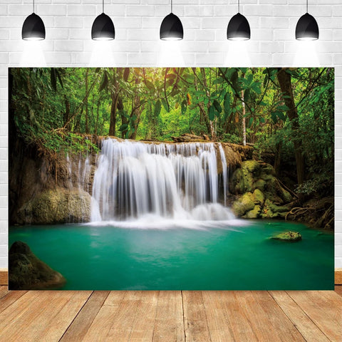 Nature Scenery Waterfall Mountain Water Backdrop Spring Landscape Window Summer Forest Jungle Background Photography Banner Prop