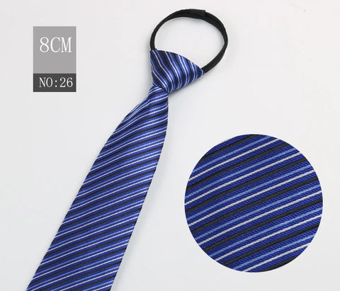 2023 New 8cm Width Pre-tied Zipper Neck Tie Striped Polka Dots Neckties For Men Corbatas Gravata Slim Suits Jacquard Cravat Tie