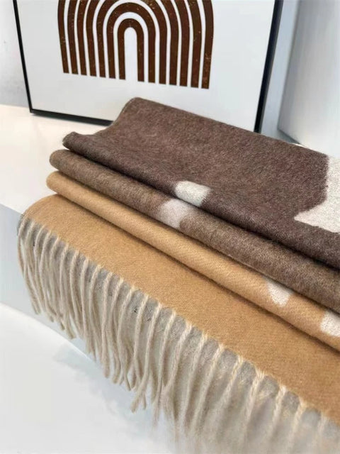 Cashmere Black-Gray Milk Tea Color Double-Faced Scarf Long Women's Luxury Wool Shawl Gradient Scarf