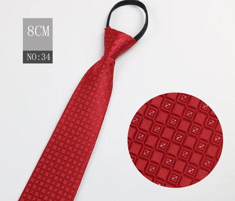 2023 New 8cm Width Pre-tied Zipper Neck Tie Striped Polka Dots Neckties For Men Corbatas Gravata Slim Suits Jacquard Cravat Tie