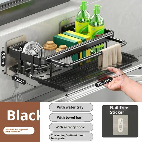 Aluminum Kitchen Sink Tray Suction Cup Wall-mounted Drain Storage and Organization With Rack Ready-to-attach Accessories Cabinet