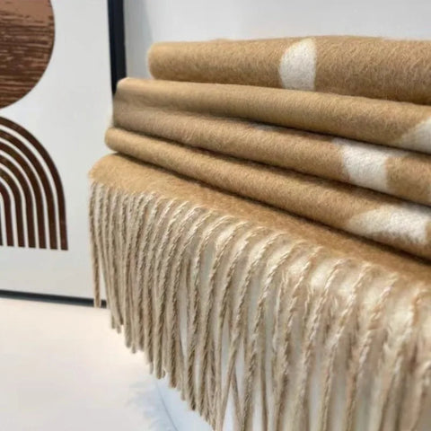 Cashmere Black-Gray Milk Tea Color Double-Faced Scarf Long Women's Luxury Wool Shawl Gradient Scarf