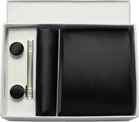 Mens Silk Tie 8cm Solid Red Blue Necktie Handkerchief Cufflinks Gift box set Formal Ties For Man Workplace Business Wedding Gift