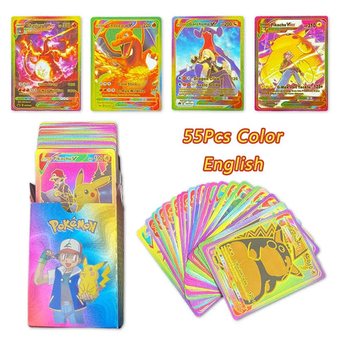 27-110Pcs Pokemon Gold Foil Card VMAX GX Cards English French Spanish German Pikachu Charizard Arceus Colour Pokémon Cards Gift