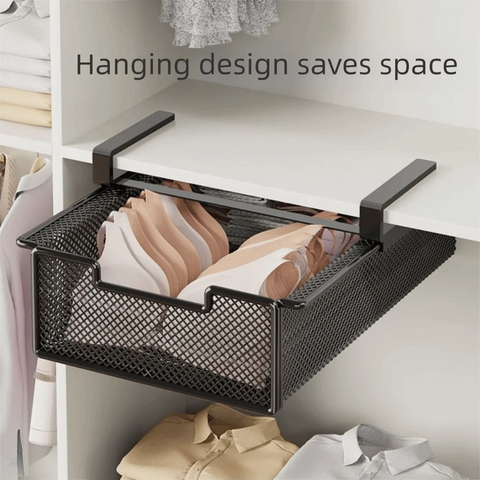Large Capacity Underwear Storage Basket Under Shelf Under Cabinet Wardrobe Organizer Basket Design Pure Color