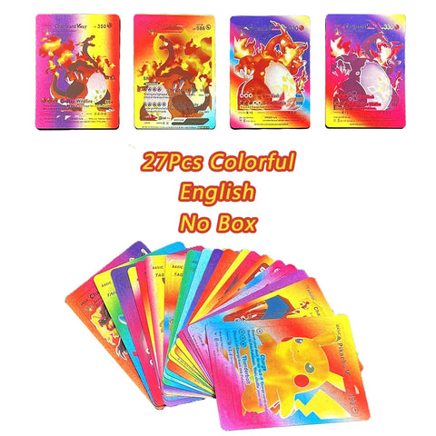 27-110Pcs Pokemon Gold Foil Card VMAX GX Cards English French Spanish German Pikachu Charizard Arceus Colour Pokémon Cards Gift