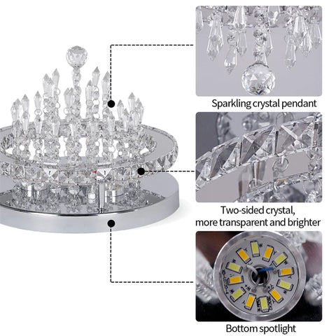 5 Rings Crystal Led Chandeliers Ceiling Mirror Stainless Steel Lustre Cristal For Kitchen Luminarias Parateto Fixtures Plafonier