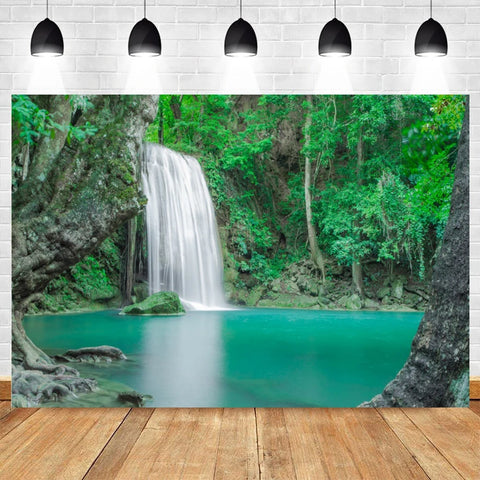 Nature Scenery Waterfall Mountain Water Backdrop Spring Landscape Window Summer Forest Jungle Background Photography Banner Prop
