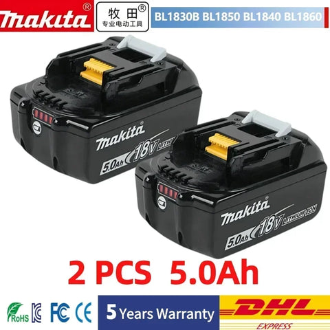Makita 18V Battery 5Ah BL1850B Lithium ion Genuine Makita 18V Battery BL1850 BL1860 BL1860B BL1840B。