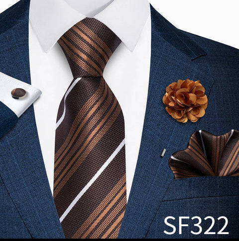 Wholesales Fashion 8 cm Tie Set Necktie Pocket Squares Cufflink Pin Set Purple Paisley Men Gravatas Fit Birthday Gift