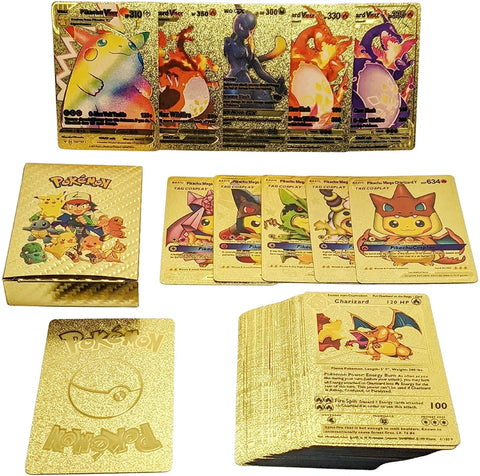 27-110Pcs Pokemon Gold Foil Card VMAX GX Cards English French Spanish German Pikachu Charizard Arceus Colour Pokémon Cards Gift