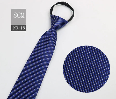 2023 New 8cm Width Pre-tied Zipper Neck Tie Striped Polka Dots Neckties For Men Corbatas Gravata Slim Suits Jacquard Cravat Tie