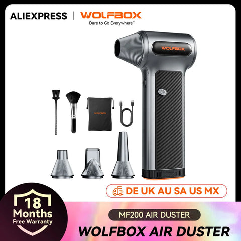 WOLFBOX MF200 Electric Air Duster Air Blower-320g Wind Pressure, Rechargeable 3-Gear Brushless Motor for Car/PC/Home/Outdoor