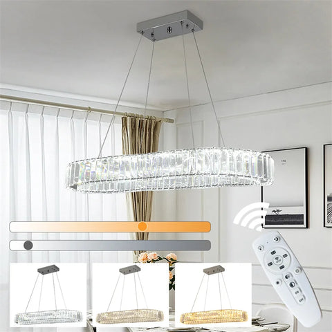 Modern Crystal Rings Led Chandelier Indoor Luxury Ceiling Lamp Dimming And Remote Control Pendan Lighting Chrome Lustre Fixtures