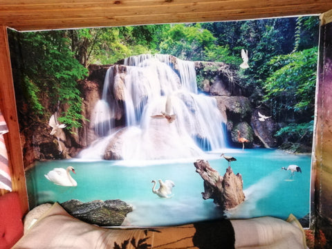 Nature Scenery Waterfall Mountain Water Backdrop Spring Landscape Window Summer Forest Jungle Background Photography Banner Prop