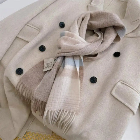 High Quality 100% Wool Scarf Men Female Fashion Classic Soft Cashmere Muffler Women Warm Thermal Shawl Outside Autumn Winter Men