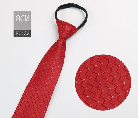 2023 New 8cm Width Pre-tied Zipper Neck Tie Striped Polka Dots Neckties For Men Corbatas Gravata Slim Suits Jacquard Cravat Tie