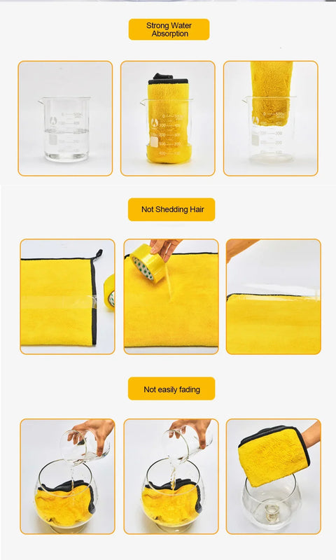 Car Wash Towels Cleaning Cloth Absorbent Dry Cloth General Purpose Microfiber Towel Thickened Yellow 30/40/60cm
