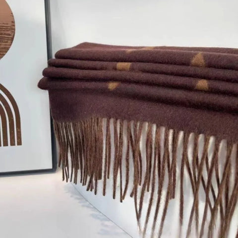 Cashmere Black-Gray Milk Tea Color Double-Faced Scarf Long Women's Luxury Wool Shawl Gradient Scarf