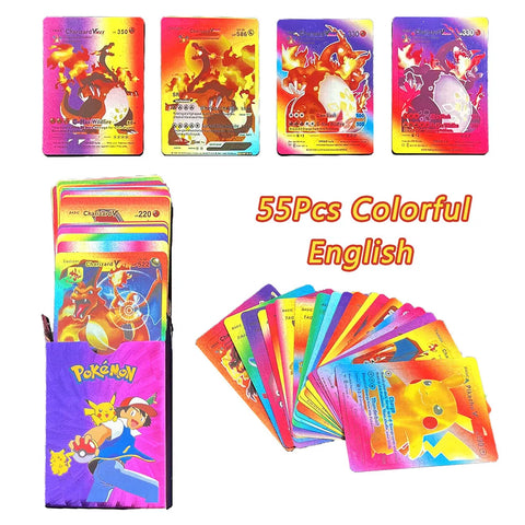 27-110Pcs Pokemon Gold Foil Card VMAX GX Cards English French Spanish German Pikachu Charizard Arceus Colour Pokémon Cards Gift