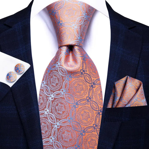 Hi-Tie Designer Orange Paisley Silk Wedding Tie For Men Handky Cufflink Gift Mens Necktie Fashion Business Party Dropshiping