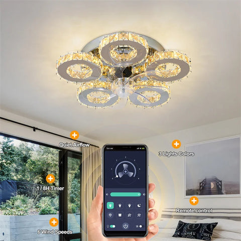 5 Rings Crystal Led Chandeliers Ceiling Mirror Stainless Steel Lustre Cristal For Kitchen Luminarias Parateto Fixtures Plafonier